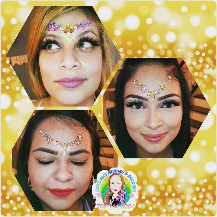 Gems and glitter on face for adults